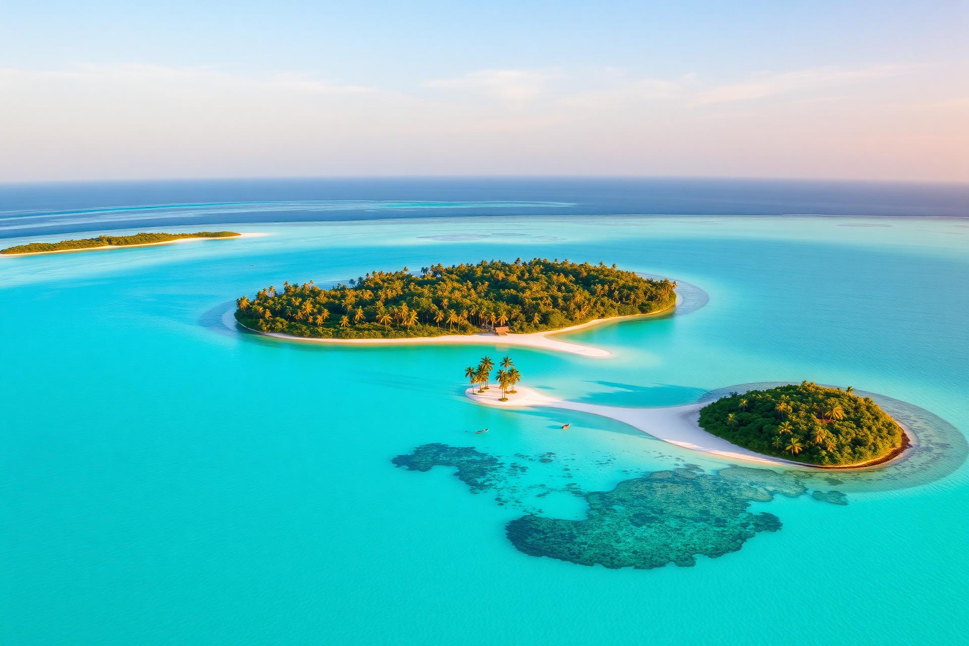 Aerial view of turquoise Lakshadweep lagoon